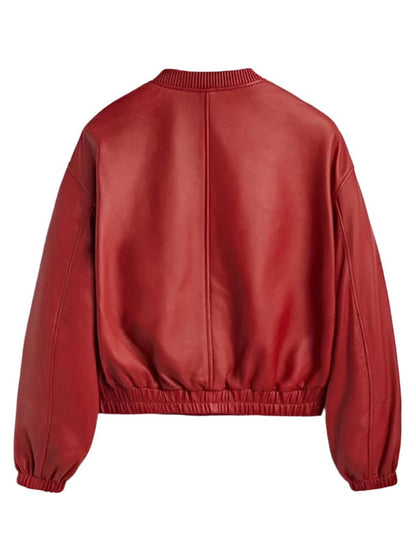 Thread Masters INC Women's Versatile Red Leather Bomber Jacket