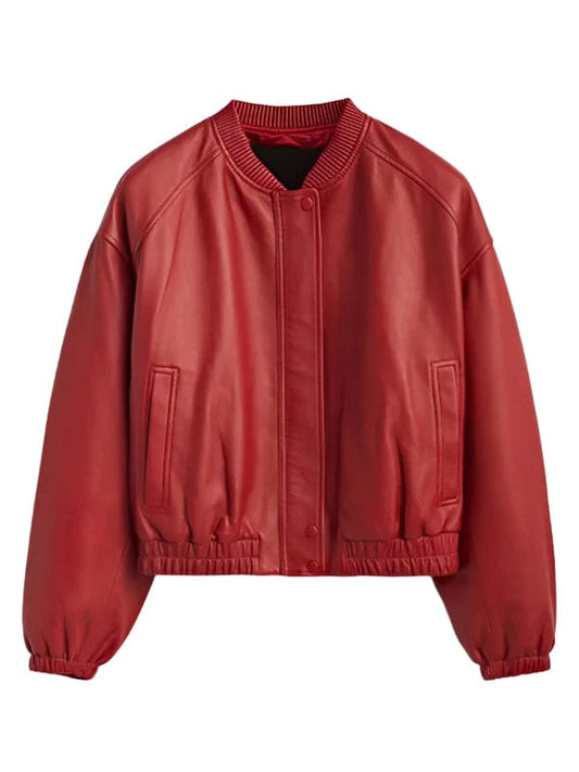 Thread Masters INC Women's Versatile Red Leather Bomber Jacket