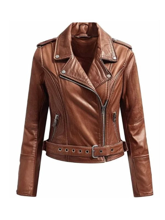 Thread Masters INC Women's Vintage Brown Leather Biker Jacket