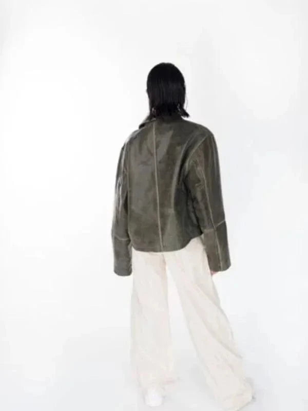 Thread Masters INC Womens 90s Distressed Boxy Leather Jacket
