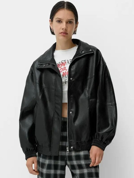 Thread Masters INC Womens Bershka Oversized Faux Leather Jacket