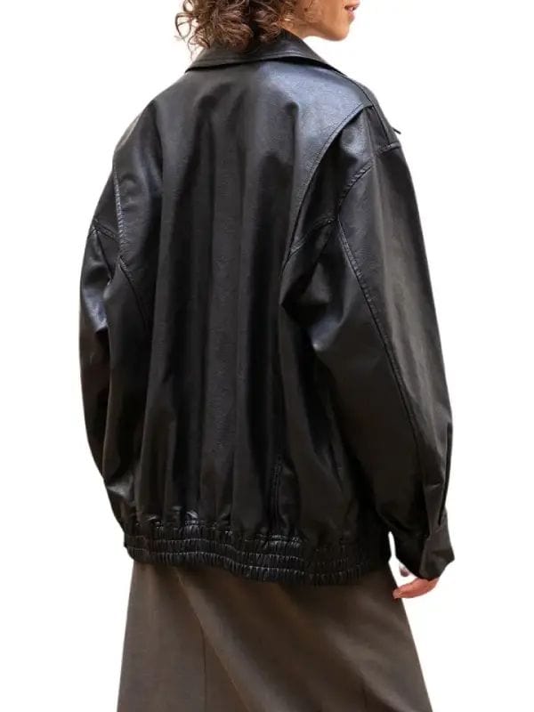 Thread Masters INC Womens Black loose-fit Leather Jacket