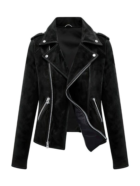 Women's Black Motorbike Genuine Suede Jacket