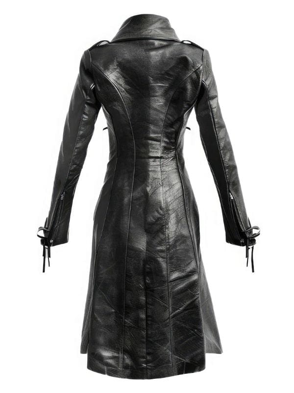 Thread Masters INC Womens Black Sheepskin Retro Leather Trench Coat