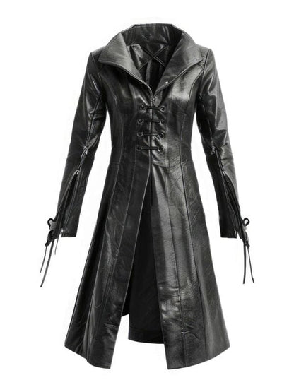 Thread Masters INC Womens Black Sheepskin Retro Leather Trench Coat