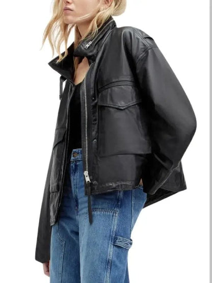 Thread Masters INC Womens Black Slouchy Leather Jacket