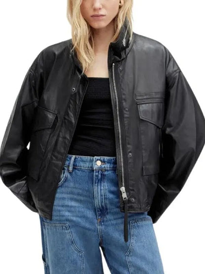 Thread Masters INC Womens Black Slouchy Leather Jacket