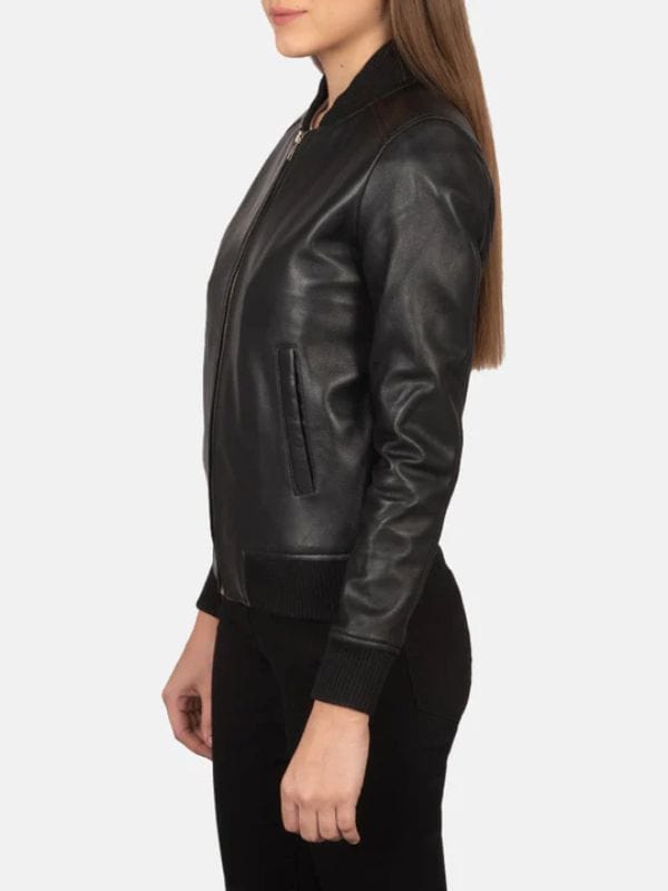 Thread Masters INC Womens Bliss Black Leather Bomber Jacket