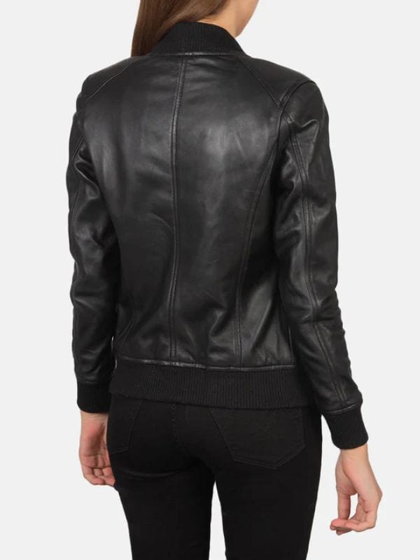 Thread Masters INC Womens Bliss Black Leather Bomber Jacket