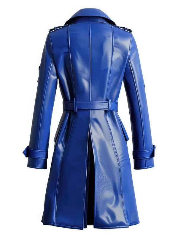 Thread Masters INC Womens Blue Sheepskin Belted Leather Trench Coat