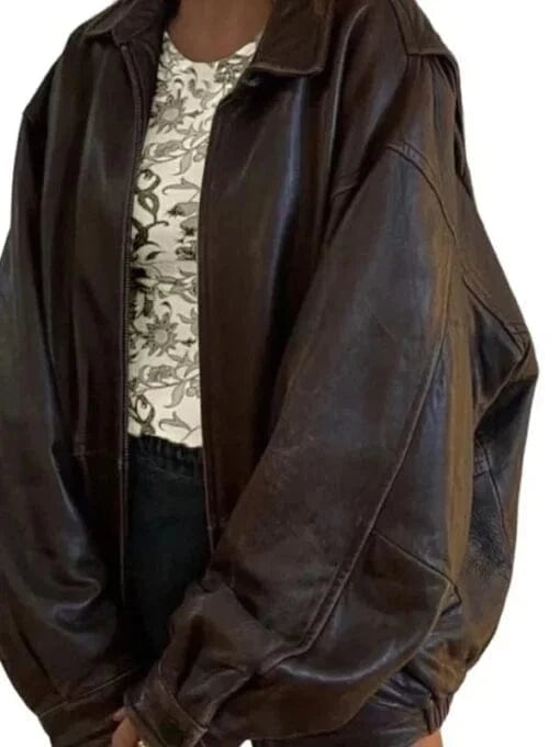 Thread Masters INC Womens Brown 90s Oversized Y2K Leather Jacket