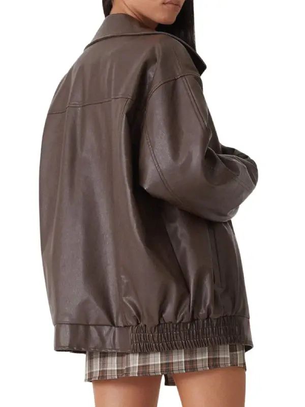 Womens Brown Baggy Leather Jacket Oversized