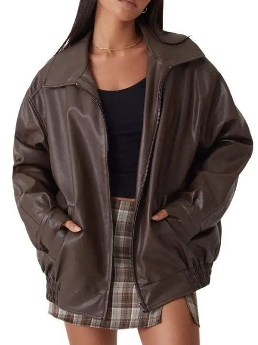 Womens Brown Baggy Leather Jacket Oversized