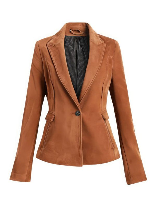 Women’s Brown Genuine Suede Notch Lapel Blazer