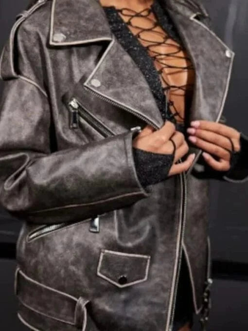 Thread Masters INC Womens Distressed Biker Style Goat Leather Jacket