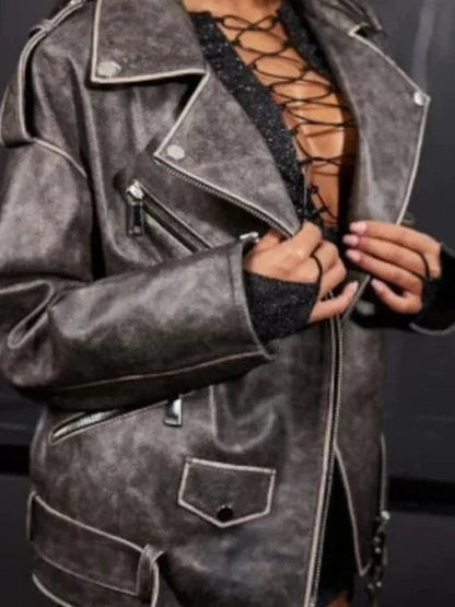 Thread Masters INC Womens Distressed Biker Style Goat Leather Jacket