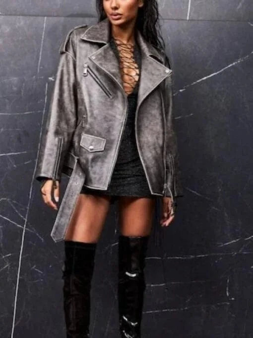 Thread Masters INC Womens Distressed Biker Style Goat Leather Jacket