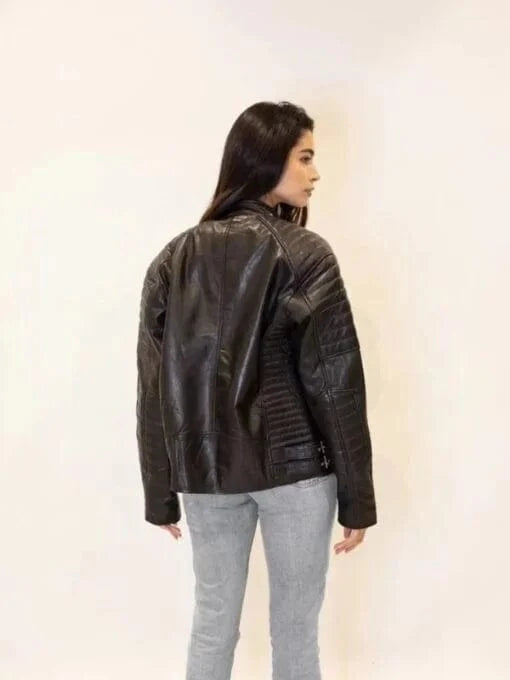 Thread Masters INC Womens Oversized 90s Quilted Vintage Retro Biker Leather Jacket
