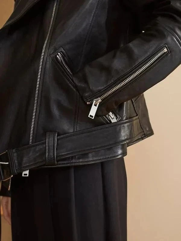 Thread Masters INC Womens Oversized 90s Vintage Retro Biker Black Leather Jacket