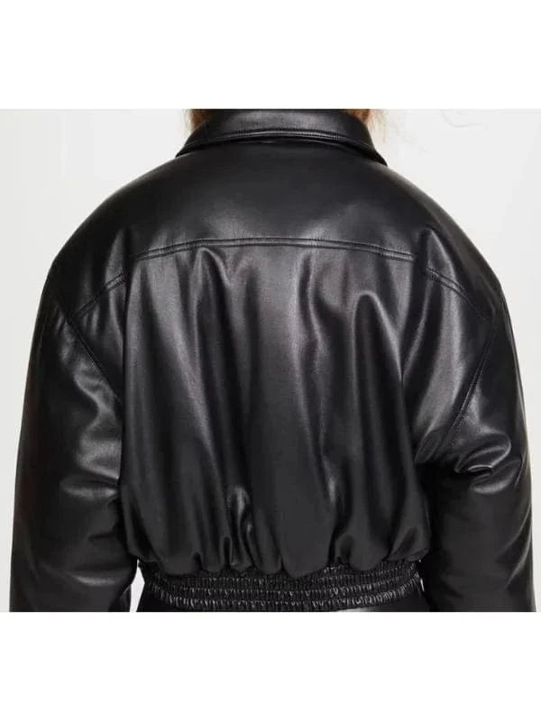 Thread Masters INC Womens Oversized Bomber Black Leather Jacket