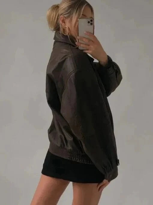 Thread Masters INC Womens Oversized Sheepskin Brown Leather Jacket