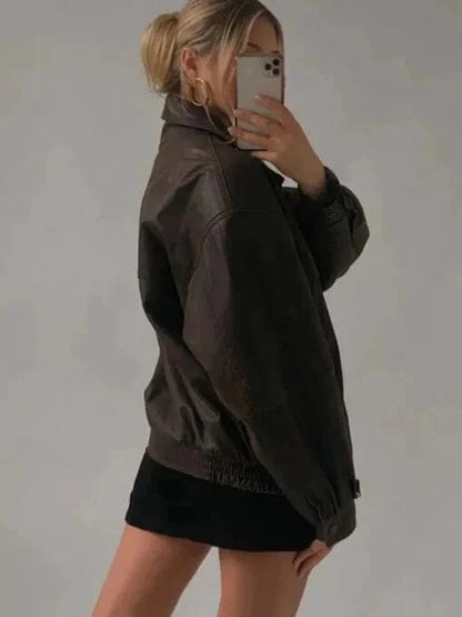 Thread Masters INC Womens Oversized Sheepskin Brown Leather Jacket