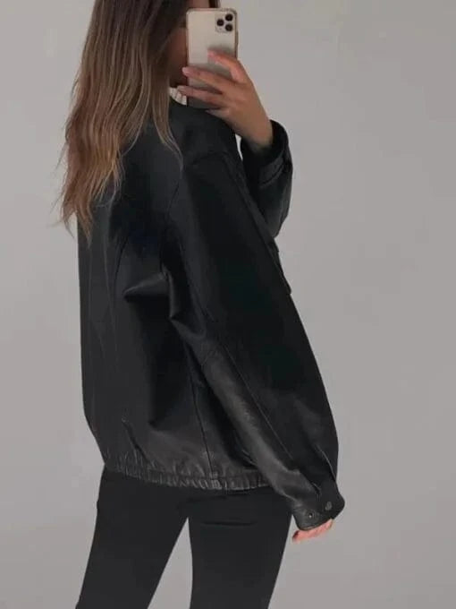 Thread Masters INC Womens Oversized Victorian Nostalgic Black Leather Jacket