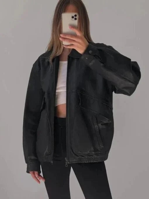Thread Masters INC Womens Oversized Victorian Nostalgic Black Leather Jacket