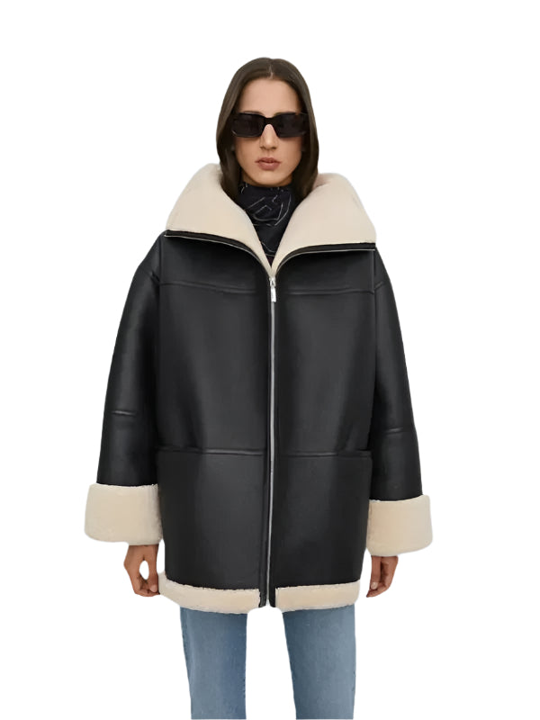 Women's Real Sheepskin Black Leather B3 RAF Aviator Jacket
