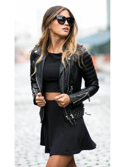 Thread Masters INC Womens Stylish Motorcycle Biker Genuine Lambskin Leather Jacket