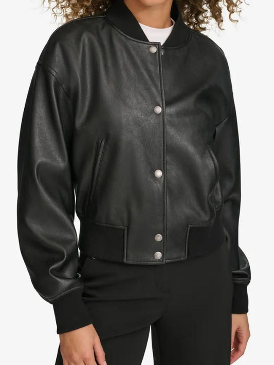 Women's Vintage Black Leather Bomber Jacket